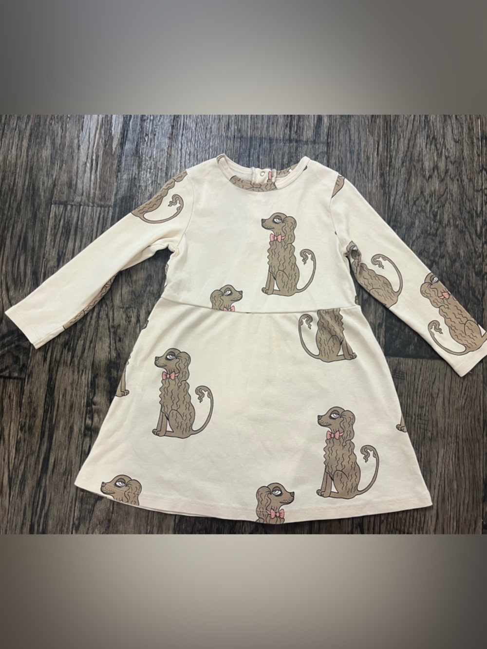 Mini Rodini Cream dog Print Long Sleeve dress